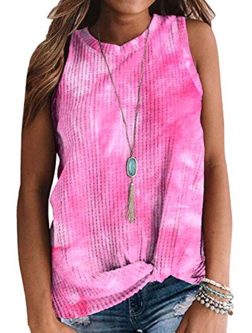 IWOLLENCE Womens Waffle Knit Tunic Casual Blouse Sleeveless Cute Twist Knot Tank Tops