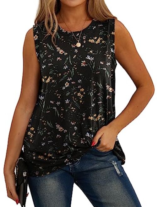 IWOLLENCE Womens Waffle Knit Tunic Casual Blouse Sleeveless Cute Twist Knot Tank Tops