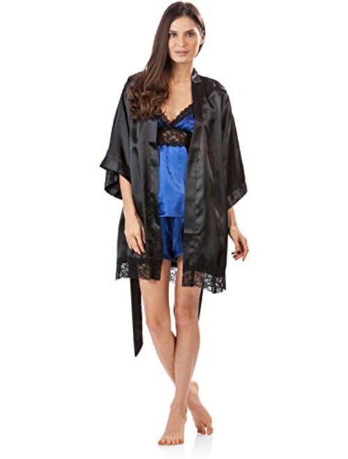 Ashford & Brooks Women's 3Pieces Satin Robe and Pajama Set