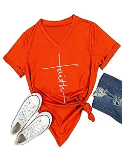 DANVOUY Women's V-Neck Summer Casual Letters Printed Short Sleeves Graphic T-Shirt