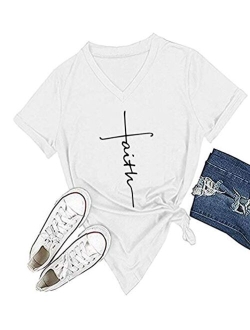 DANVOUY Women's V-Neck Summer Casual Letters Printed Short Sleeves Graphic T-Shirt