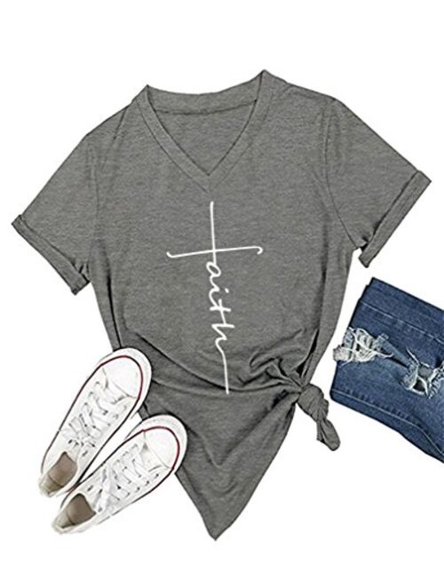 DANVOUY Women's V-Neck Summer Casual Letters Printed Short Sleeves Graphic T-Shirt