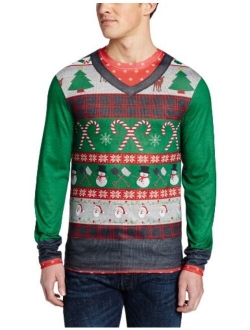 Faux Real Men's 3D Photo-Realistic Ugly Christmas Sweater Long Sleeve T-Shirt