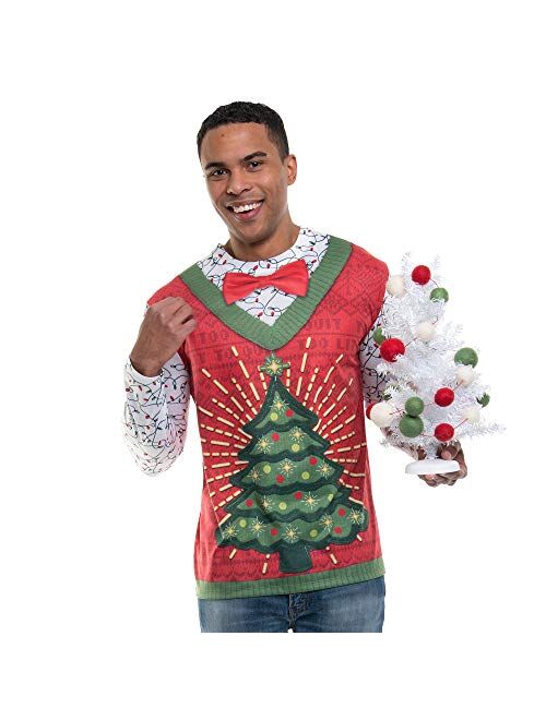 Faux Real Men's 3D Photo-Realistic Ugly Christmas Sweater Long Sleeve T-Shirt