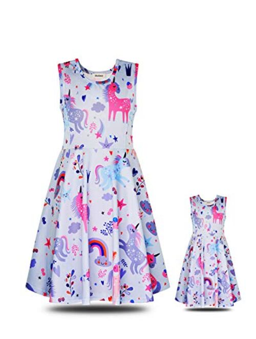 ModaIOO Matching Dolls & Girls Dress,Unicorn Mermaid Butterfly Sleeveless Dresses for Kids,18" Doll Clothes