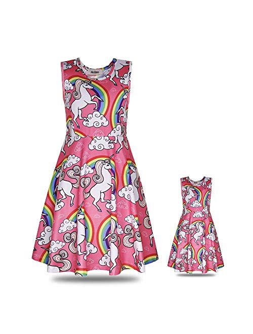 ModaIOO Matching Dolls & Girls Dress,Unicorn Mermaid Butterfly Sleeveless Dresses for Kids,18" Doll Clothes