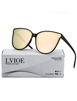 LVIOE Cat Eyes Sunglasses for Women, Polarized Oversized Fashion Vintage Eyewear for Driving Fishing - 100% UV Protection