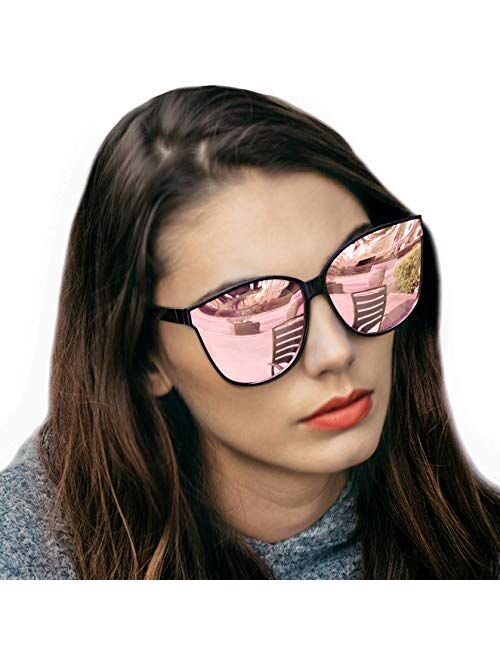 LVIOE Cat Eyes Sunglasses for Women, Polarized Oversized Fashion Vintage Eyewear for Driving Fishing - 100% UV Protection