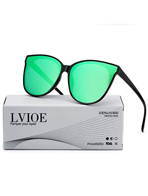 LVIOE Cat Eyes Sunglasses for Women, Polarized Oversized Fashion Vintage Eyewear for Driving Fishing - 100% UV Protection