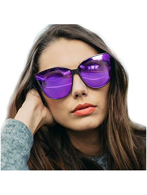 LVIOE Cat Eyes Sunglasses for Women, Polarized Oversized Fashion Vintage Eyewear for Driving Fishing - 100% UV Protection