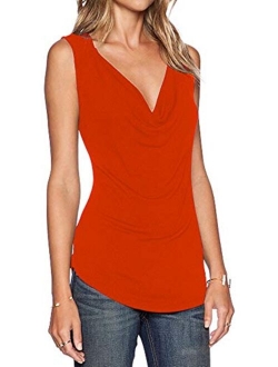 Sarin Mathews Women's V Neck Ruched Sleeveless Sexy Blouse Stretch Tank Tops