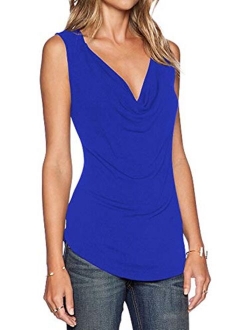 Sarin Mathews Women's V Neck Ruched Sleeveless Sexy Blouse Stretch Tank Tops