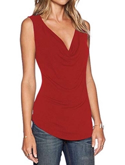 Sarin Mathews Women's V Neck Ruched Sleeveless Sexy Blouse Stretch Tank Tops