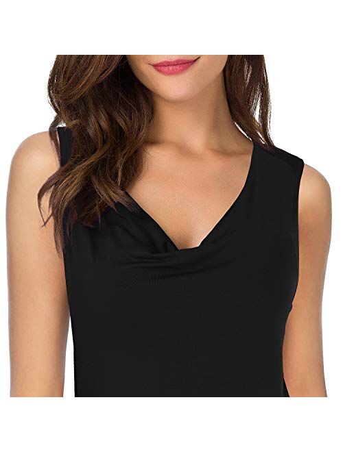 Sarin Mathews Women's V Neck Ruched Sleeveless Sexy Blouse Stretch Tank Tops