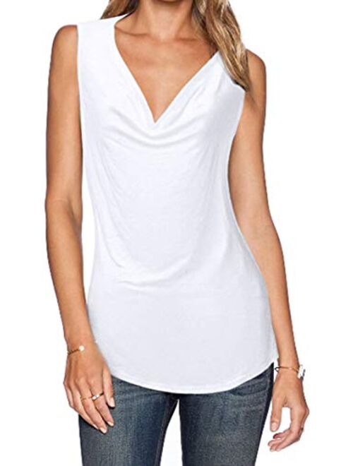 Sarin Mathews Women's V Neck Ruched Sleeveless Sexy Blouse Stretch Tank Tops