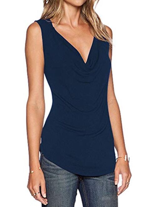 Sarin Mathews Women's V Neck Ruched Sleeveless Sexy Blouse Stretch Tank Tops