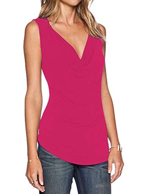 Sarin Mathews Women's V Neck Ruched Sleeveless Sexy Blouse Stretch Tank Tops