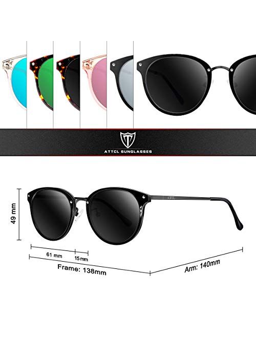 ATTCL Fashion Round Sunglasses for Women Polarized UV Protection Metal frame