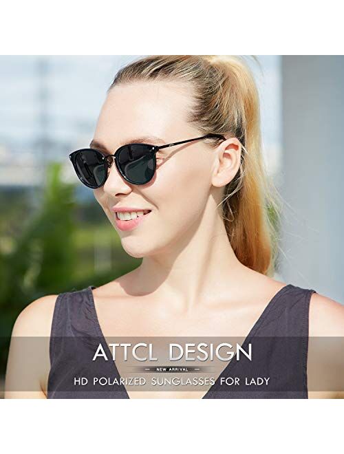 ATTCL Fashion Round Sunglasses for Women Polarized UV Protection Metal frame