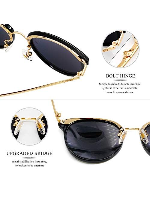 ATTCL Fashion Round Sunglasses for Women Polarized UV Protection Metal frame