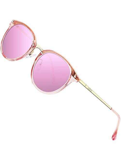 ATTCL Fashion Round Sunglasses for Women Polarized UV Protection Metal frame