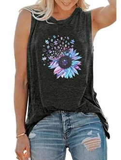 JINTING Summer Sunflower Graphic Tank Tops for Women Graphic Tank Tops Sleeveless Graphic Tee Shirts Letter Print Tank Top