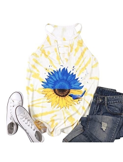 JINTING Summer Sunflower Graphic Tank Tops for Women Graphic Tank Tops Sleeveless Graphic Tee Shirts Letter Print Tank Top