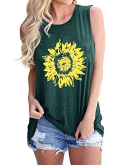 JINTING Summer Sunflower Graphic Tank Tops for Women Graphic Tank Tops Sleeveless Graphic Tee Shirts Letter Print Tank Top