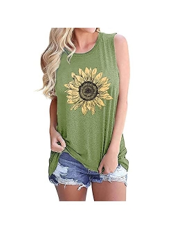 JINTING Summer Sunflower Graphic Tank Tops for Women Graphic Tank Tops Sleeveless Graphic Tee Shirts Letter Print Tank Top