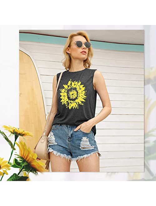 JINTING Summer Sunflower Graphic Tank Tops for Women Graphic Tank Tops Sleeveless Graphic Tee Shirts Letter Print Tank Top