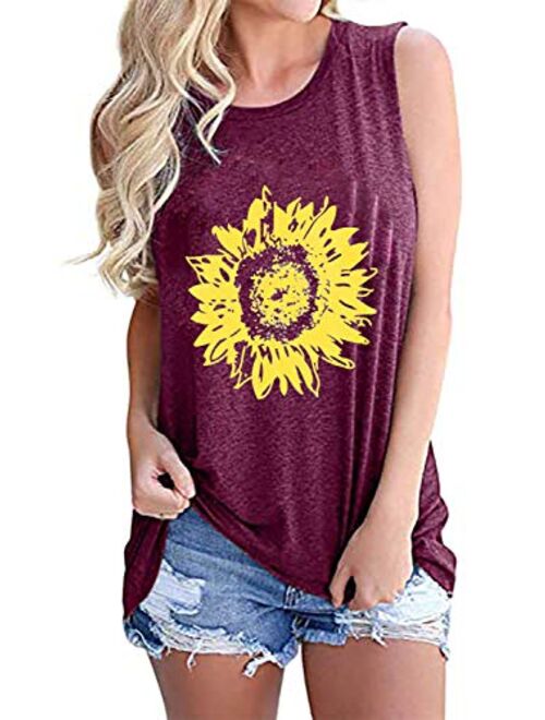 JINTING Summer Sunflower Graphic Tank Tops for Women Graphic Tank Tops Sleeveless Graphic Tee Shirts Letter Print Tank Top