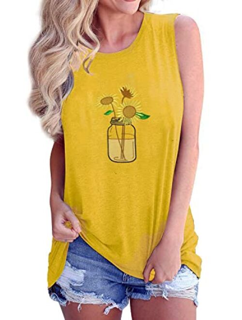 JINTING Summer Sunflower Graphic Tank Tops for Women Graphic Tank Tops Sleeveless Graphic Tee Shirts Letter Print Tank Top