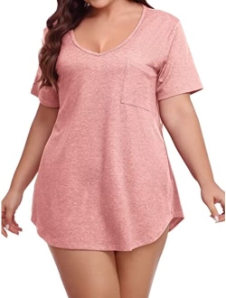 BELAROI Women Plus Size V-Neck Tunic Top Loose T Shirt with Pocket