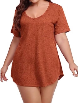 BELAROI Women Plus Size V-Neck Tunic Top Loose T Shirt with Pocket