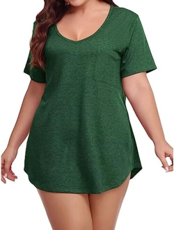 BELAROI Women Plus Size V-Neck Tunic Top Loose T Shirt with Pocket