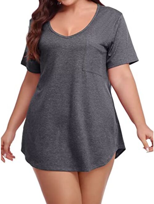 BELAROI Women Plus Size V-Neck Tunic Top Loose T Shirt with Pocket