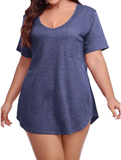 BELAROI Women Plus Size V-Neck Tunic Top Loose T Shirt with Pocket