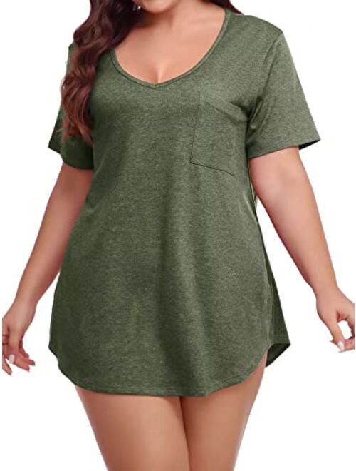 BELAROI Women Plus Size V-Neck Tunic Top Loose T Shirt with Pocket