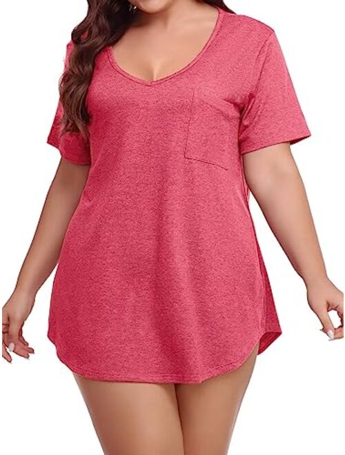 BELAROI Women Plus Size V-Neck Tunic Top Loose T Shirt with Pocket