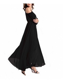 Afibi Womens Off Shoulder Long Chiffon Casual Dress Maxi Evening Dress