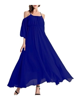 Afibi Womens Off Shoulder Long Chiffon Casual Dress Maxi Evening Dress