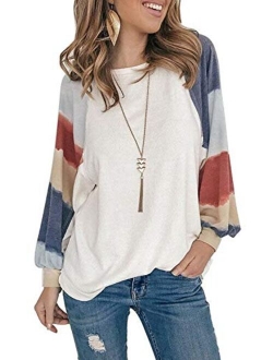 Womens Color Block Tunic Tops Crewneck Long Sleeve T-Shirt Casual Loose Shirt Blouses