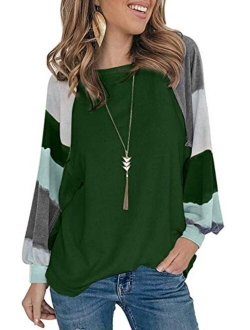 Womens Color Block Tunic Tops Crewneck Long Sleeve T-Shirt Casual Loose Shirt Blouses