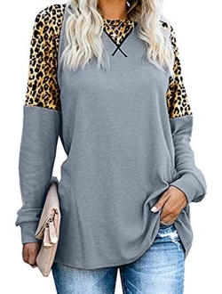 Womens Color Block Tunic Tops Crewneck Long Sleeve T-Shirt Casual Loose Shirt Blouses