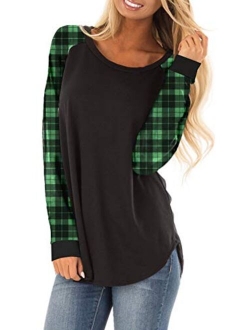 Womens Color Block Tunic Tops Crewneck Long Sleeve T-Shirt Casual Loose Shirt Blouses