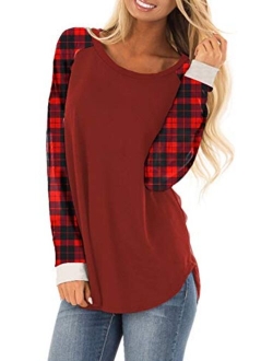 Womens Color Block Tunic Tops Crewneck Long Sleeve T-Shirt Casual Loose Shirt Blouses