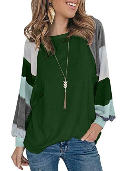 Asvivid Womens Color Block Tunic Tops Crewneck Long Sleeve T-Shirt Casual Loose Shirt Blouses