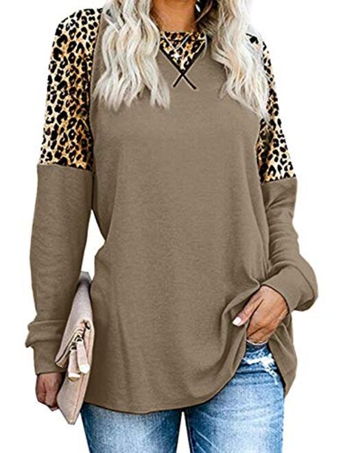 Asvivid Womens Color Block Tunic Tops Crewneck Long Sleeve T-Shirt Casual Loose Shirt Blouses