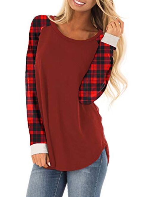 Asvivid Womens Color Block Tunic Tops Crewneck Long Sleeve T-Shirt Casual Loose Shirt Blouses