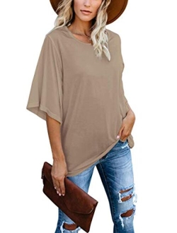 cordat Women's Blouse Tops Loose V Neck 3/4 Bell Sleeve Shirt